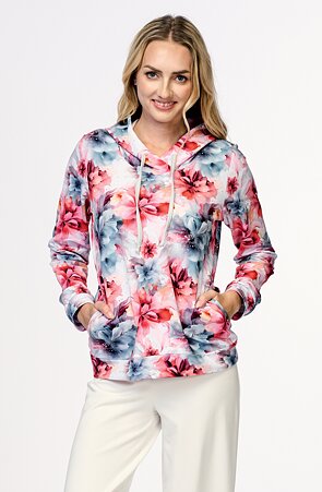 Šedorůžová květovaná dámská mikina s kapucí 627