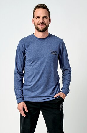 Šedomodré pánské tričko s dlouhými rukávy a potiskem 462