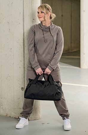 Fleecová šedohnědá dámská mikina se stojatým límcem a kapsami 696