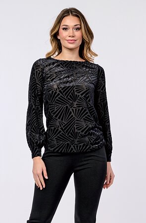 Černá dámská halenka se sametovým vzorem 7866