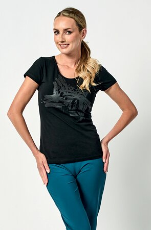 Bavlněné černé dámské tričko s potiskem 65