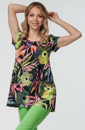 Delší barevná dámská halenka s květy 792