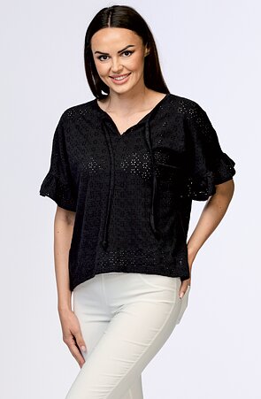 Kimonová černá dámská halenka s volány 7860