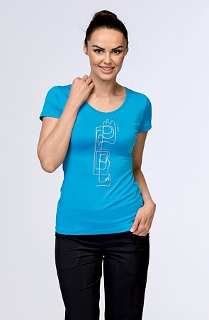 Bavlněné tyrkysové dámské tričko s potiskem 62