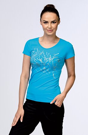 Funkční tyrkysové dámské tričko s potiskem 68 aqu