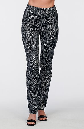 Rovné čierno-biele dámske nohavice s vlnami 884