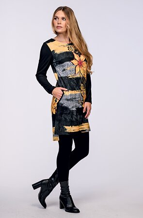 Černošedé dámské šaty se žlutým květem s kapsami 7024