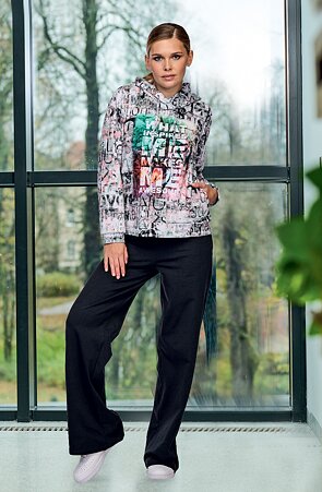 Bavlněné černé široké dámské kalhoty s gumou v pase 317