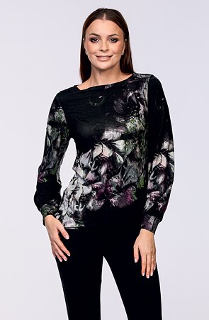 Elegantní černá dámská halenka s dlouhými rukávy s manžetou 7757