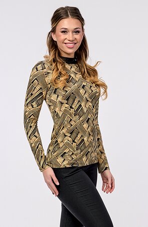 Přiléhavá černozlatá dámská halenka se stojáčkem 7855