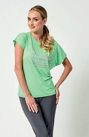 Kimonové jasně zelené dámské tričko se stříbrný potiskem 48