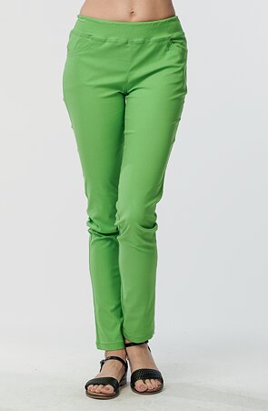 Velmi úzké světle zelené dámské kalhoty s kapsami 372 mic