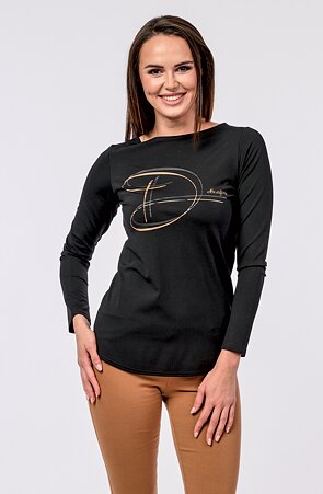 Viskózová černá dámská halenka s potiskem 7748