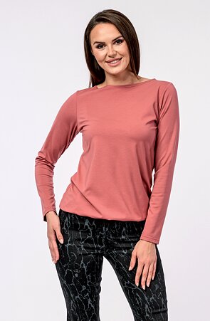 Volnější starorůžová dámská halenka s dlouhými rukávy 7791