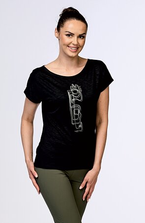 Kimonové černé dámské tričko s potiskem 51