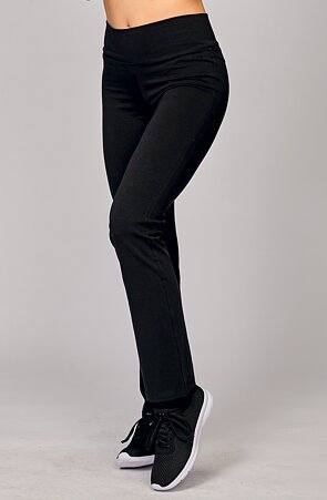 Úzké černé dámské kalhoty se sedlem a širsím páskem 395