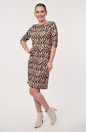 Volnější hnědobéžové dámské šaty s 3/4 rukávy 7137