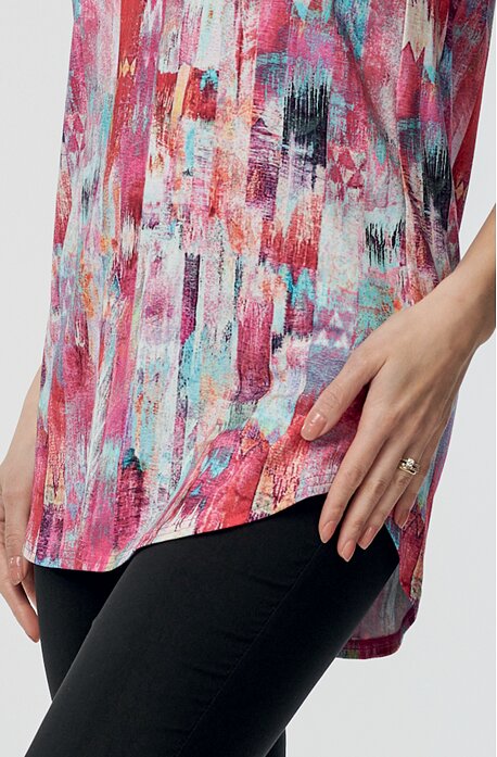 Delší růžová dámská halenka s légou a 3/4 rukávy 7786