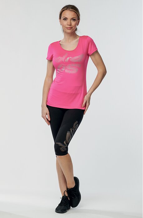 Bavlněné sportovní černé dámské 3/4 kalhoty s potiskem 273