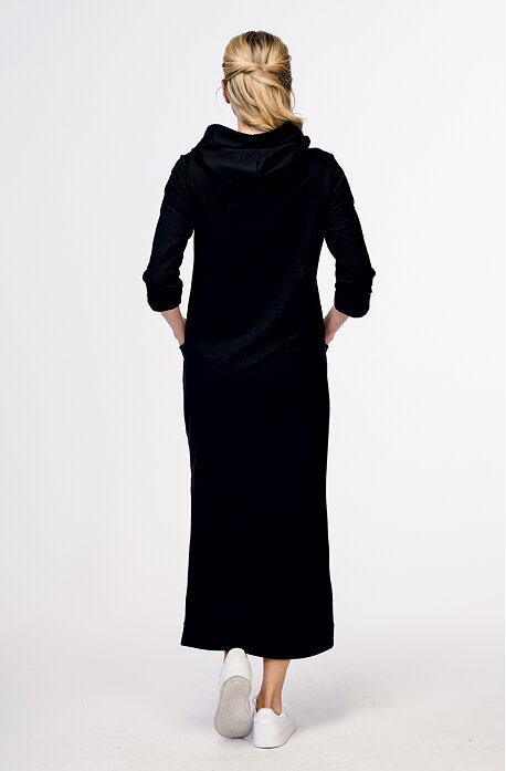 Elegantes schwarzes Damenkleid mit Netzärmeln 7178