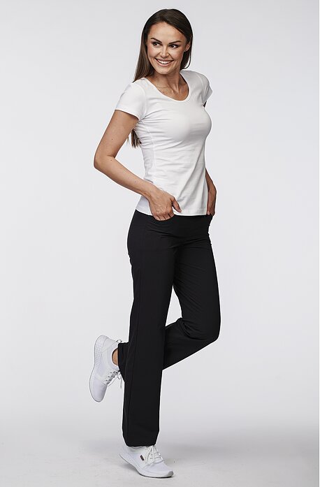 Letné čierne dlhé dámske nohavice s vreckami 303