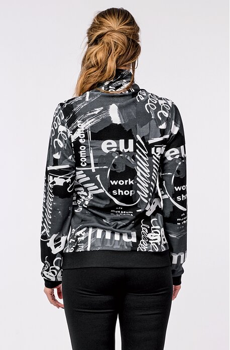 Šedočerná dámská mikina se stojáčkem a kapsami 687