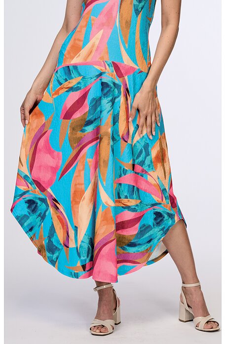 Dlouhé volné tyrkysové dámské šaty 7202