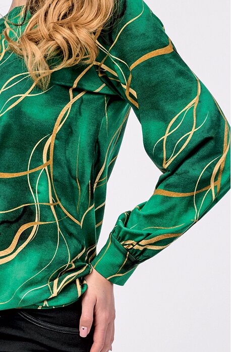 Elegantní zelenozlatá dámská halenka s dlouhými rukávy 7757