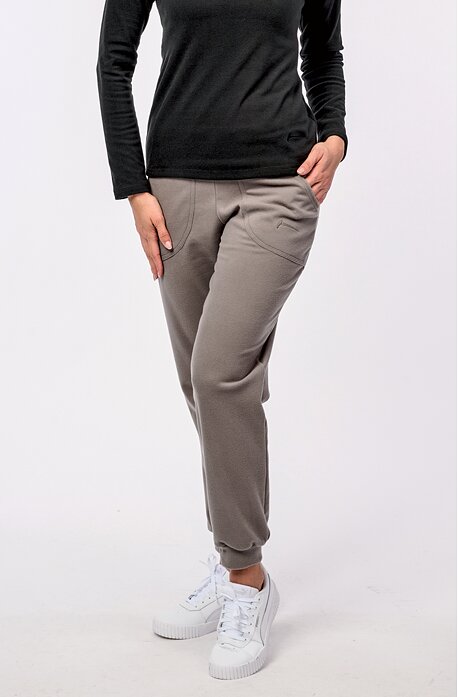 Fleecové šedohnědé dámské volnější kalhoty s kapsami 340