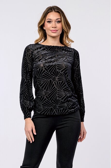 Černá dámská halenka se sametovým vzorem 7866