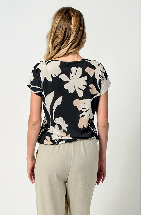 Kimonová béžovo černá dámská halenka s výstřihem do V a délkou do gumičky 7883