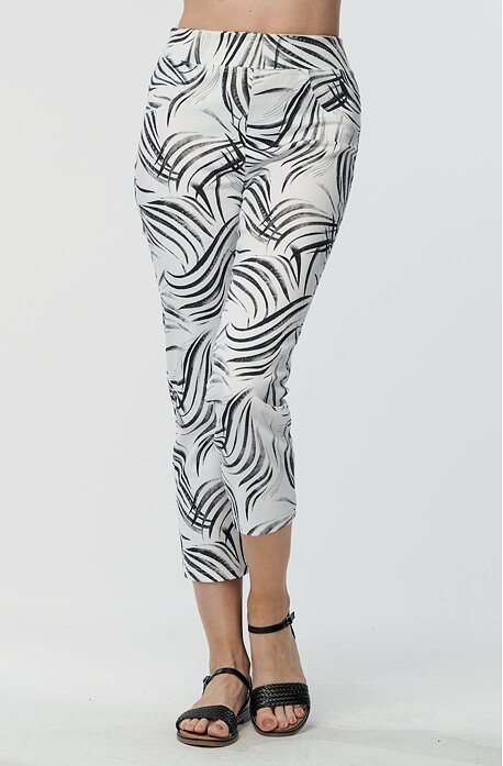 Elegantní bíločerné dámské 3/4 kalhoty bez kapes 873