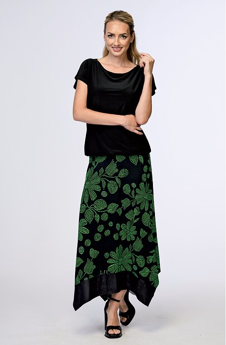 Midi černozelená dámská sukně s lemem 148