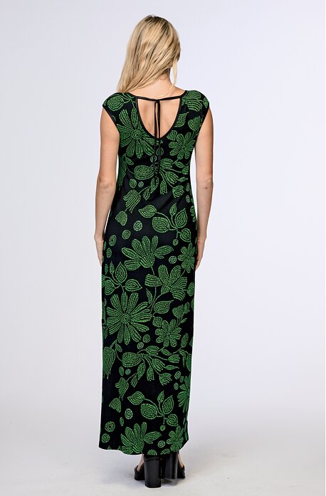 Dlouhé černozelené dámské šaty s rozparkem 7262