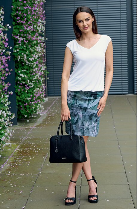 Elegantní zeleno šedá dámská sukně ke kolenům 815