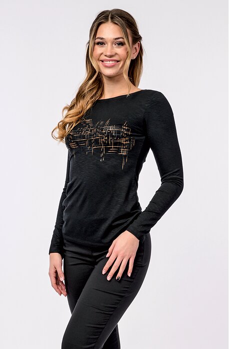 Černé dámské tričko s dlouhými rukávy a potiskem 22