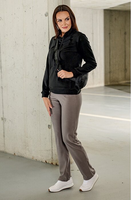 Fleecové šedohnědé dámské kalhoty z užšími nohavicemi 380