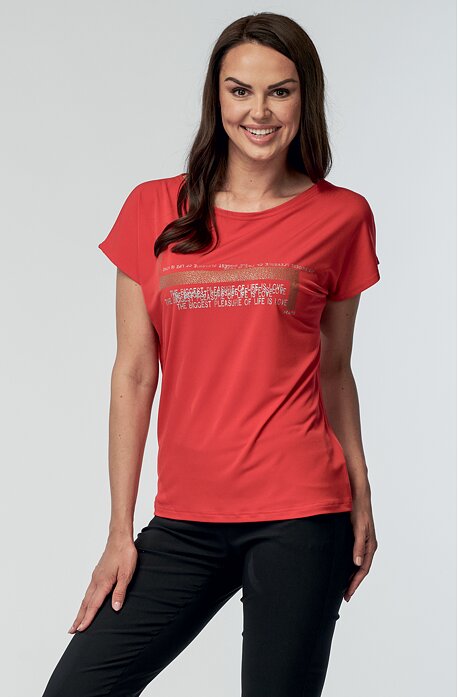 Kimonová červená dámská halenka s potiskem 7789