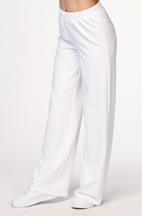 Bílé široké teplákové dámské kalhoty s gumou v pase 317