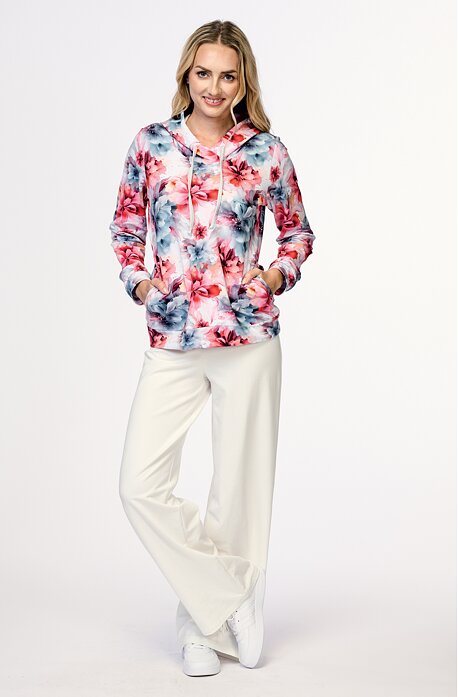 Smetanové široké teplákové dámské kalhoty s gumou v pase 317