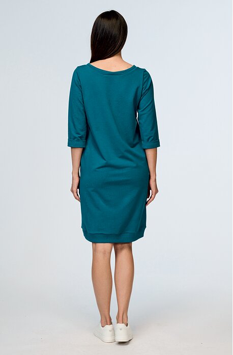 Petrolejové sportovní dámské šaty s kapsami a potiskem 7160