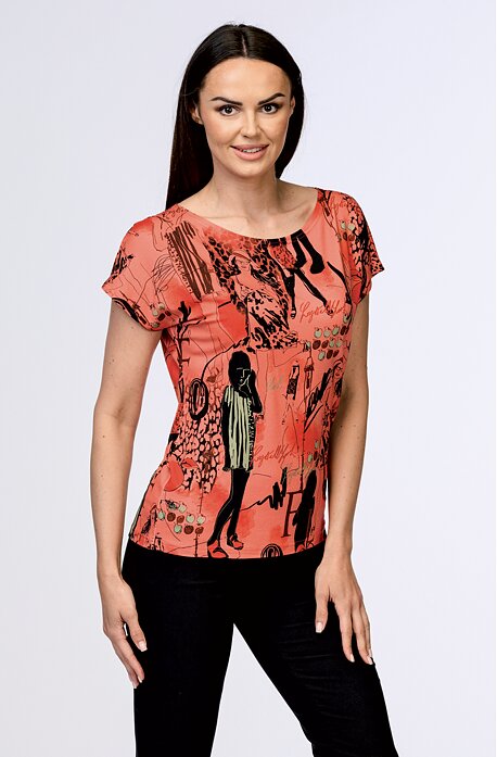 Kimonová dámská halenka s černými postavami 784