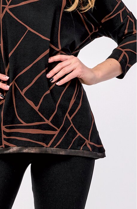 Kimonová černohnědá dámská halenka s dlouhými rukávy 7861
