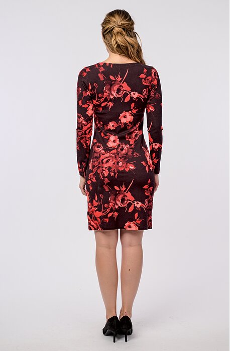 Elegantní černočervené dámské šaty s dlouhými rukávy 7188