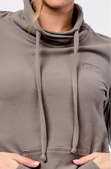 Fleecová šedohnědá dámská mikina se stojatým límcem a kapsami 696
