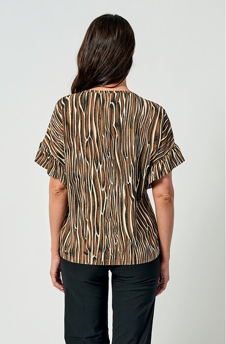 Kimonová hnědo béžová dámská halenka s volány 7860