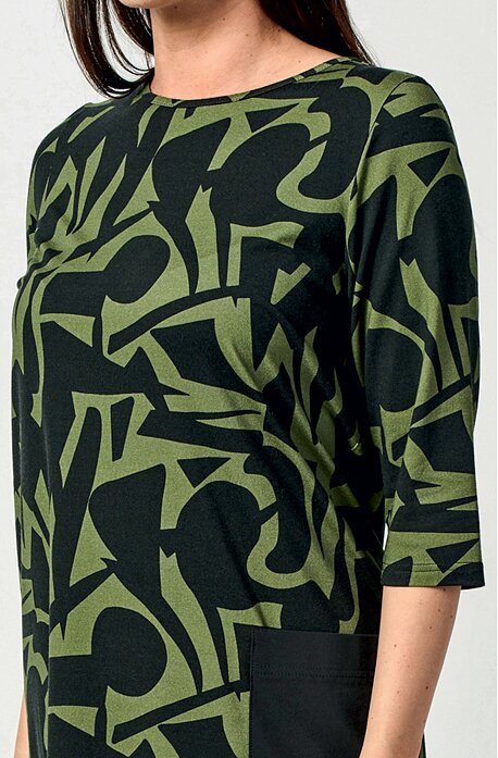 Volnější černo khaki dámské šaty s 3/4 rukávem 7239
