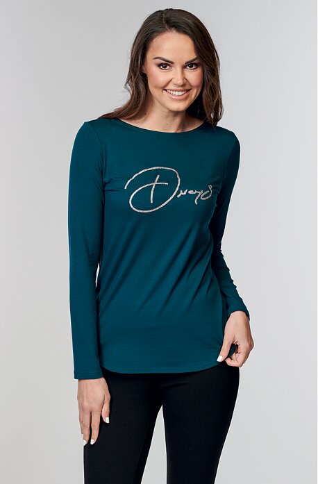 Delší smaragdová dámská halenka s potiskem 7815