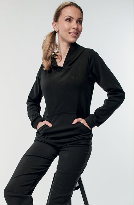 Fleecová černá dámská mikina s kapucí 689