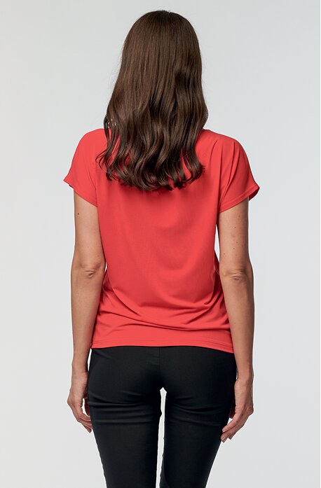 Kimonová červená dámská halenka s potiskem 7789